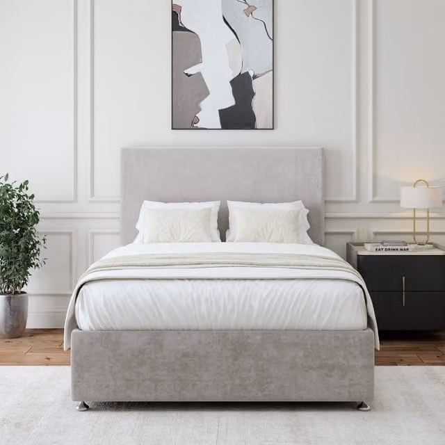 Bedmaster Luxury Velvet 4 Drawer Divan Base and Plain Headboard in Light Grey, W/D: 180 x 200 cm