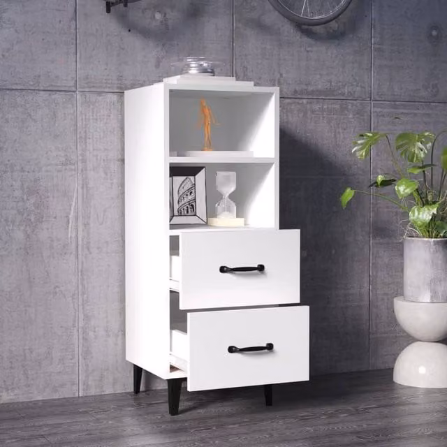 Berkfield Home White Modern Sideboard in Matt MDF, W/D/H: 34.5 x 34.0 x 90.0 cm
