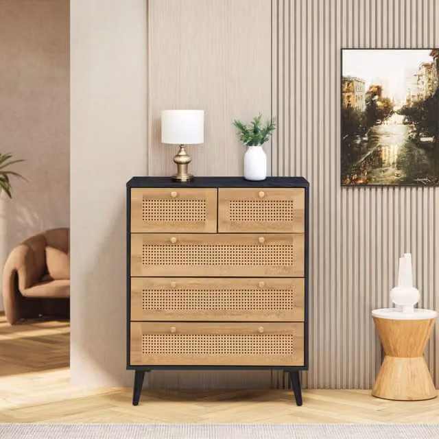 Swish Furniture Manila Rattan 3 and 2 Drawer Chest of Drawers in Black