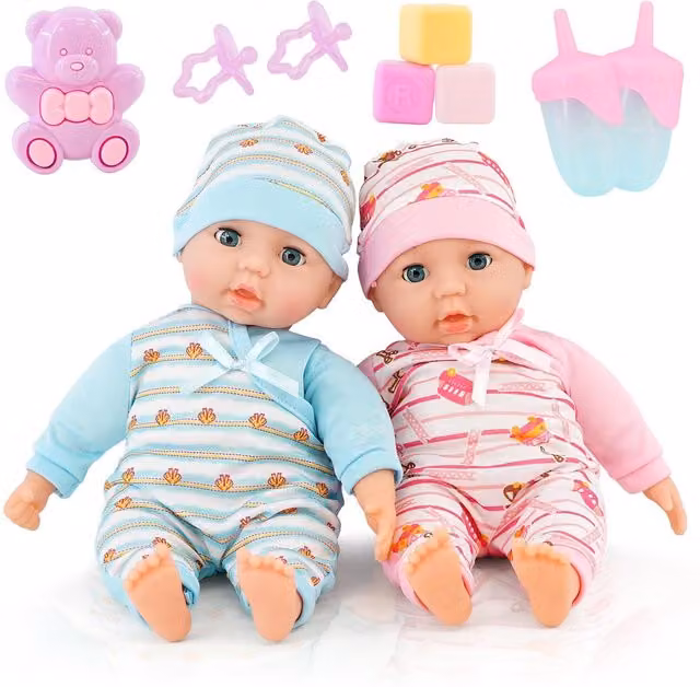 BiBi Doll Twin Baby Dolls Set in Pink and Blue