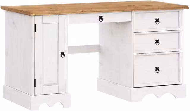 FORGEVIO Modern White Pine Wood Computer Desk and Dressing Table – 1