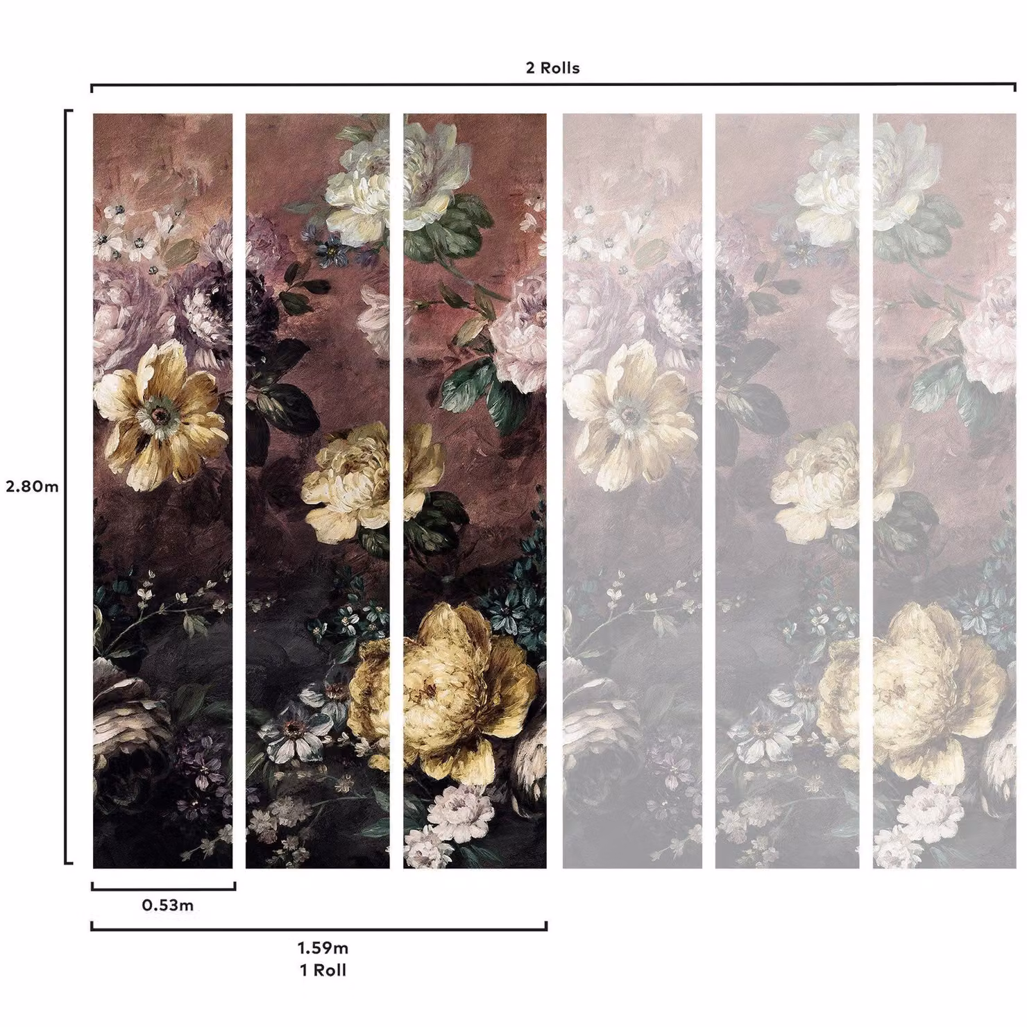 Grandeco Purple Floral Botanical Vinyl Mural Wallpaper, W: 159 cm, H: 280 cm – 2