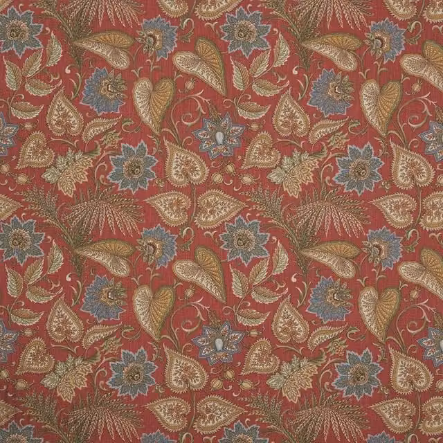iLiv Silk Road Carnelian Floral Cotton Fabric in Red and Orange