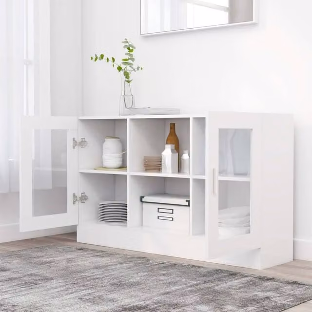 Berkfield Home White Vitrine Cabinet with Glass Doors, W/D/H: 120 x 30.5 x 70 cm