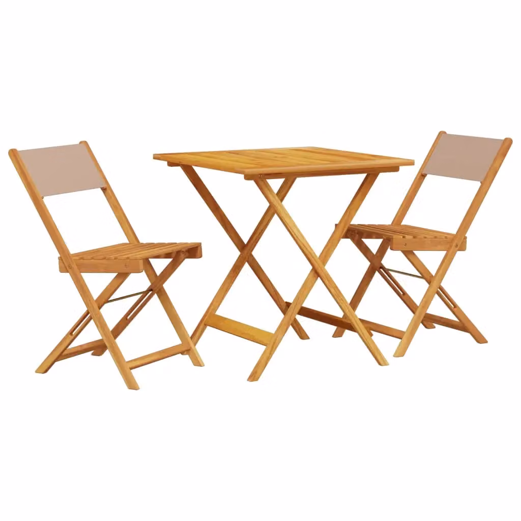 Berkfield Home 3 Piece Bistro Set in Beige Acacia Wood and Fabric – 2