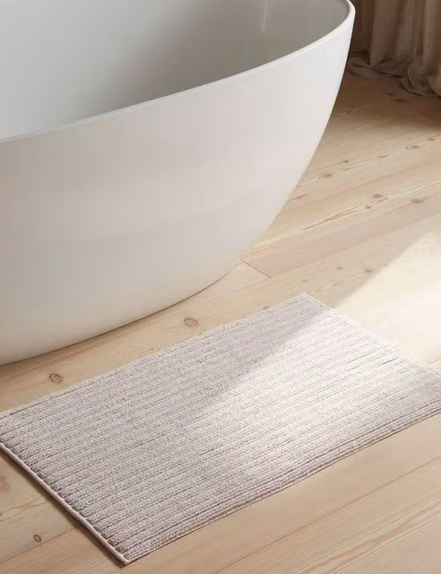 Bedfolk Pure Cotton Ribbed Plush Bathmat in Camel