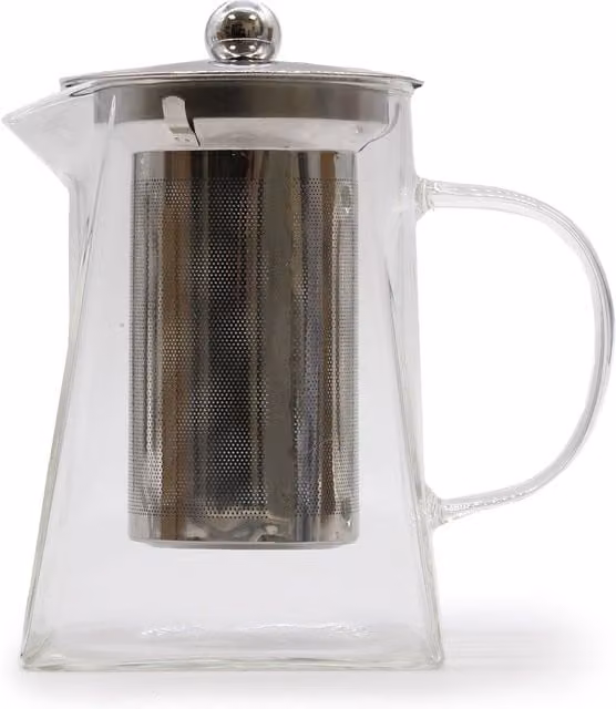 KDMD White Glass Infuser Teapot with Stainless Steel Tower Shape, 0.75 l