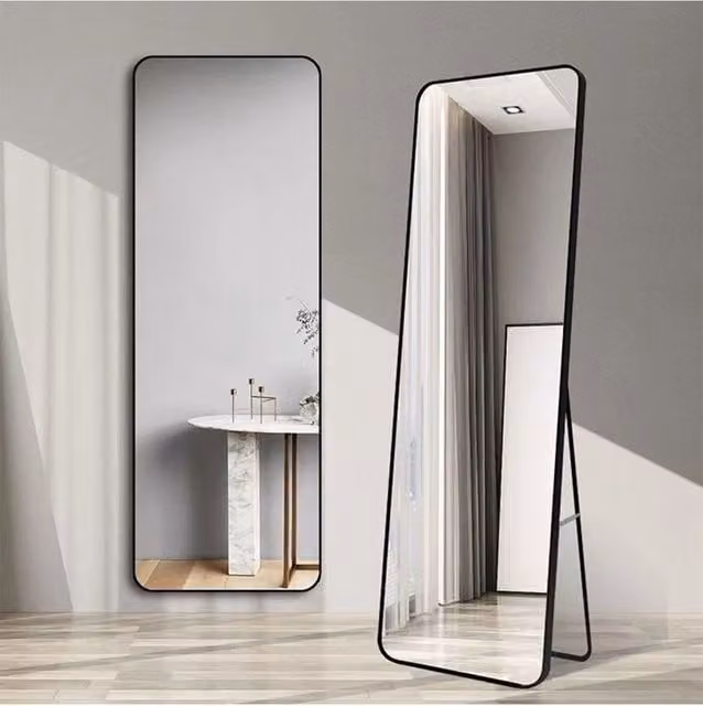Living and Home Black Rectangular Full-Length Floor Mirror, Wall-mounted, W: 47 cm, H: 157 cm – 1