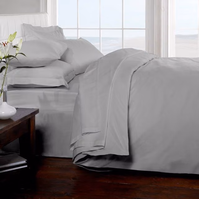 Rapport Home Single 200 Thread Count Cotton Percale Flat Sheet in Silver Grey, W: 90 cm x L: 190 cm