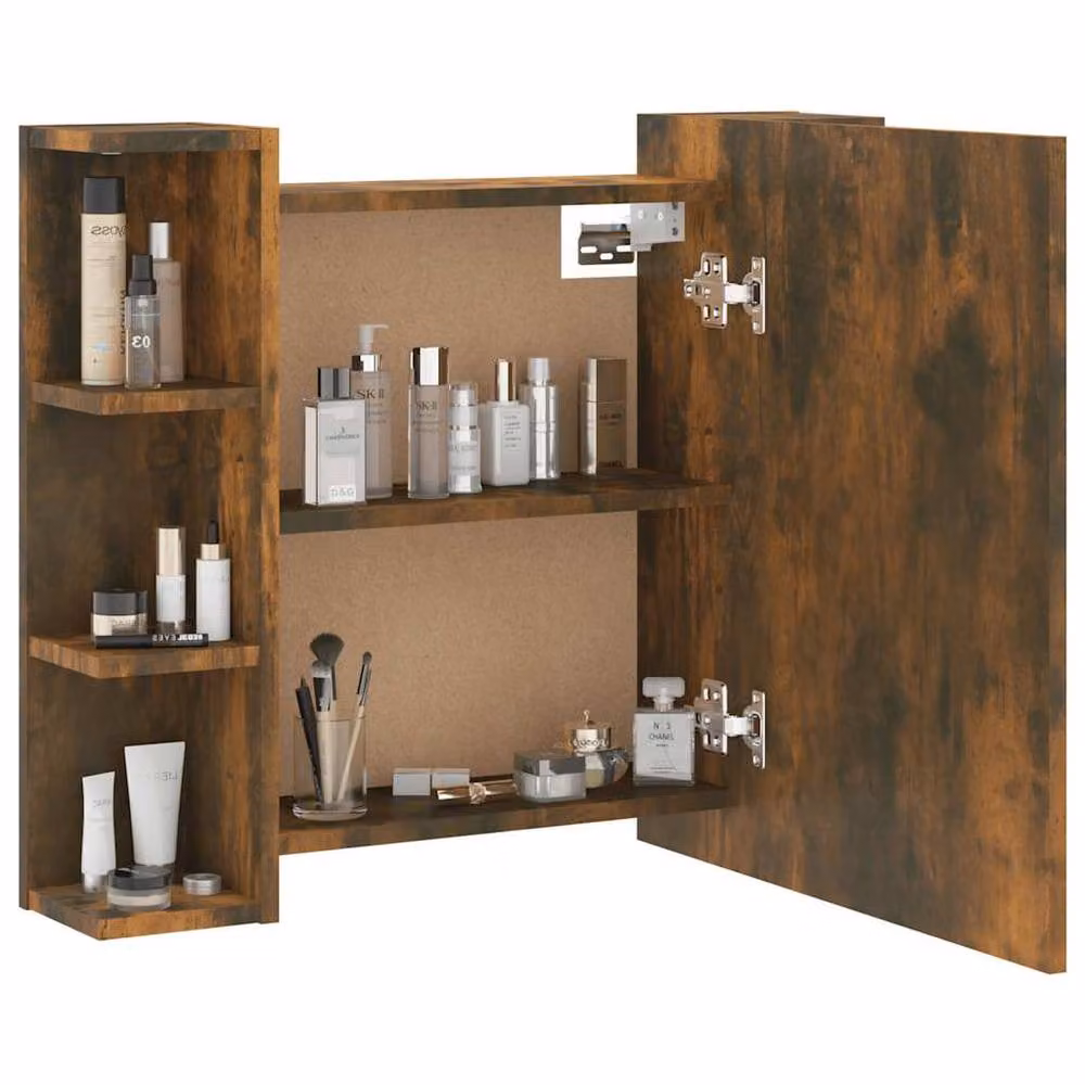 Berkfield Home Mirror Cabinet with LED Lighting in Smoked Oak Brown, W/D/H: 70 x 16.5 x 60 cm – 3