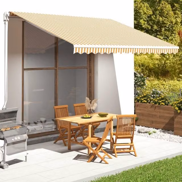 Berkfield Home Replacement Polyester Awning Fabric in Yellow and White, W: 400 cm, D: 345 cm