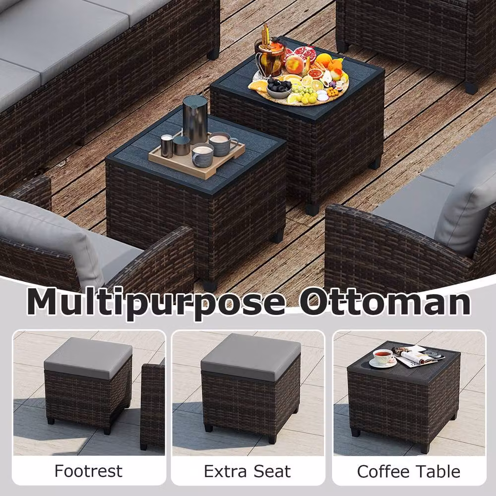 Costway 6-Piece Grey PE Wicker Rattan Patio Furniture Sectional Conversation Set – 9