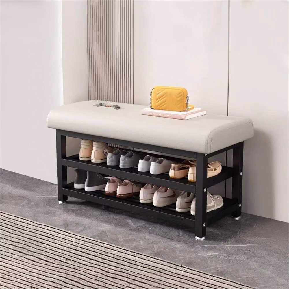 EONLION White Shoe Storage Cabinet Bench with Padded Synthetic Leather Cushion, W: 60 cm, D: 15 cm – 3
