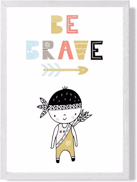 ARTZE Be Brave Little Boy Scandi Quote Framed Print, Pale Blue and Multicolour, A4 with White Frame