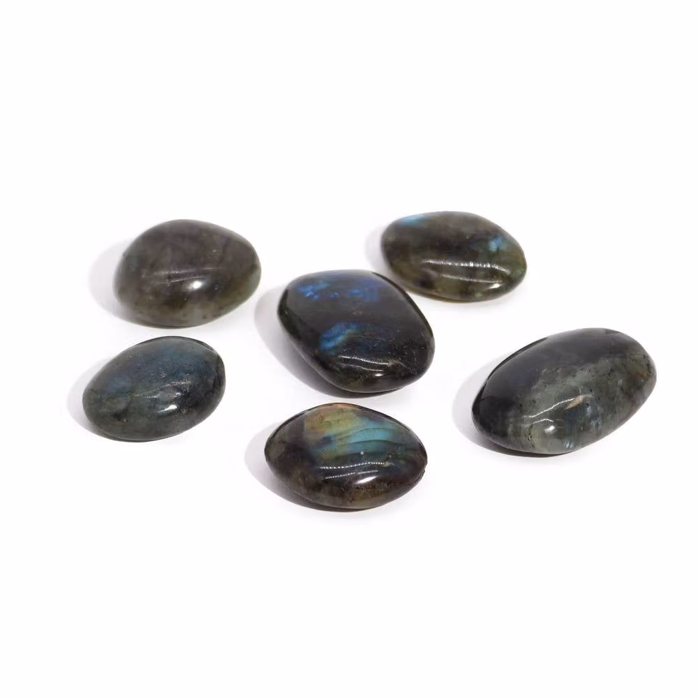 KDMD Madagascar Labradorite Palm Stone in Grey with Blue, Green and Gold Tones – 3