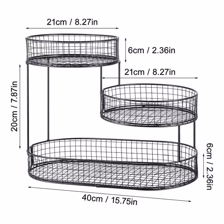Nordara Black Metal Space-Saving Fruit and Vegetable Storage Basket Rack, W: 40.0 cm, D: 20.0 cm, H: 21.0 cm