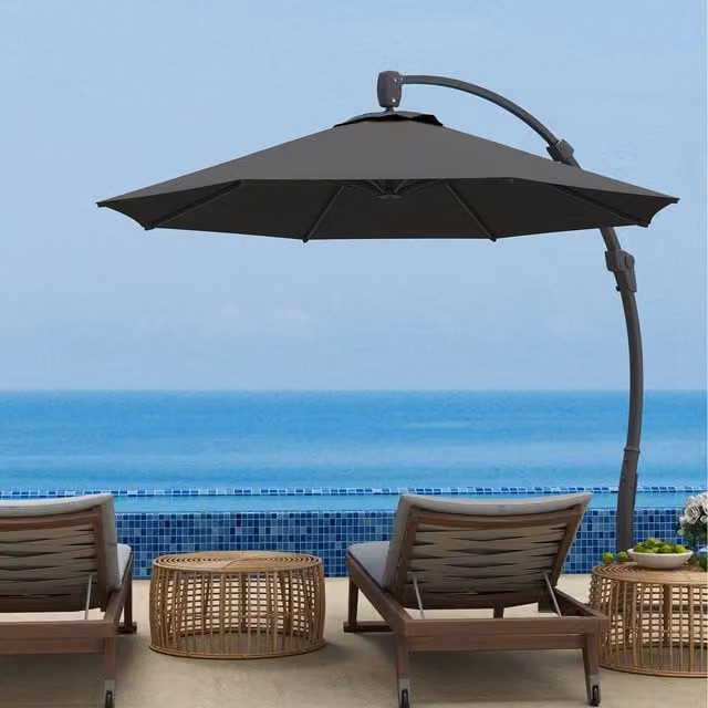 Outsunny 3m Grey Cantilever Garden Parasol with Aluminium Frame and Crank