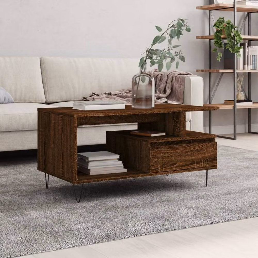 Berkfield Home Modern Coffee Table in Brown Oak, W/D/H: 90 x 49 x 45 cm – 2