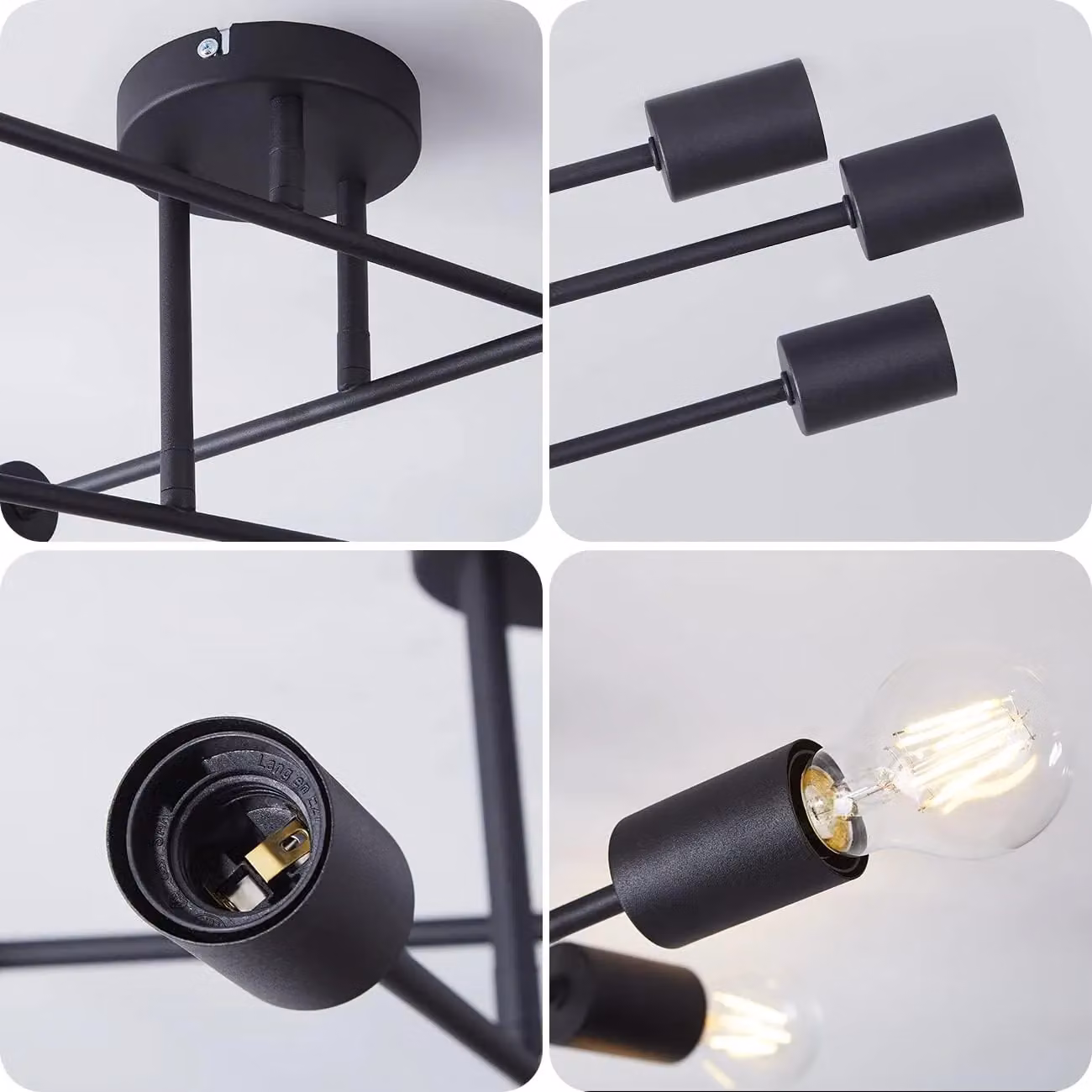 COMELY Sputnik 6-Light Black Metal Flush Mount Ceiling Light with E27 Sockets – 6