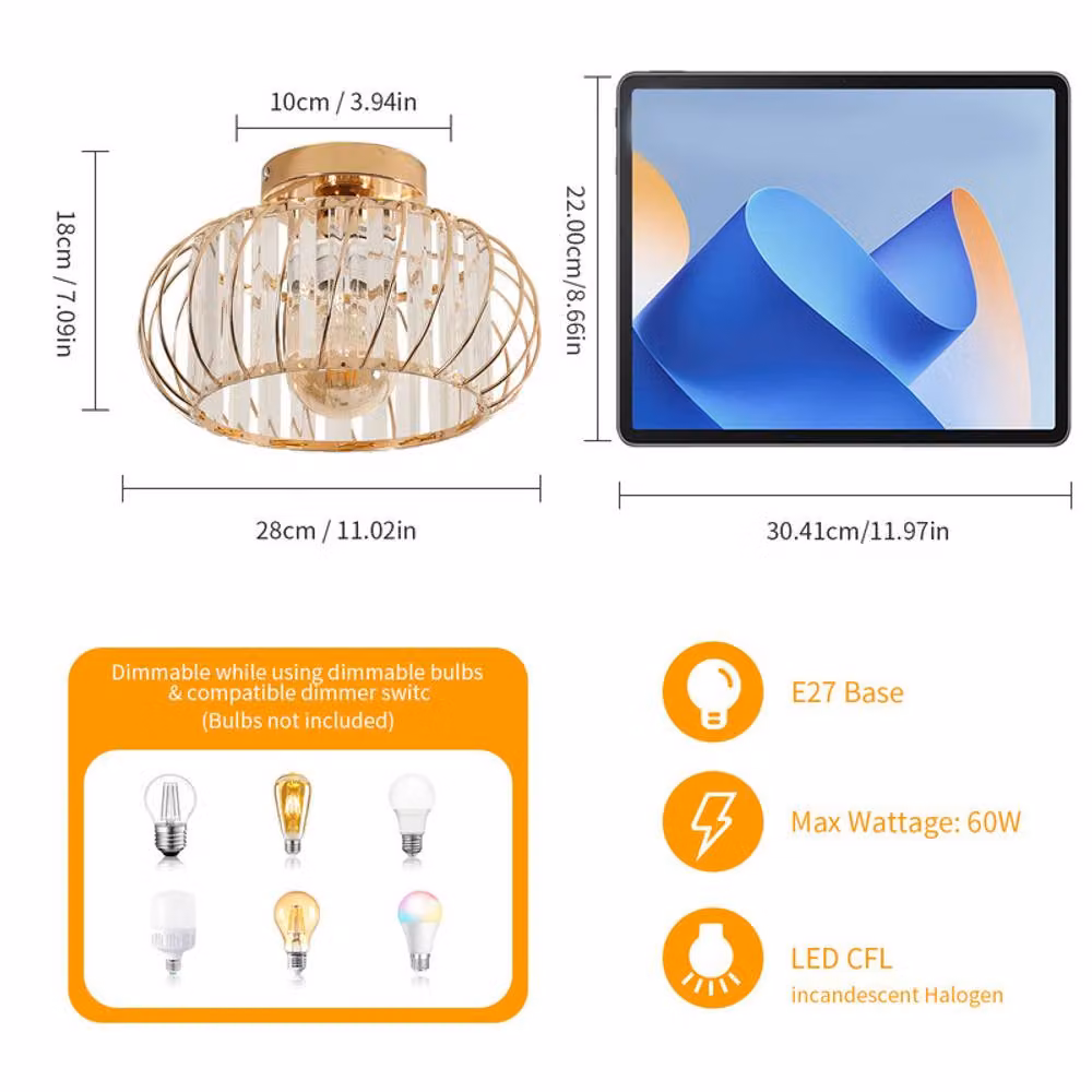 COMELY Modern Gold and Crystal Ceiling Light, Diameter: 29 cm – 2