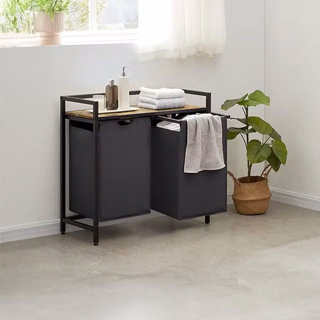Neo Black Laundry Basket Hamper with Shelf - Black