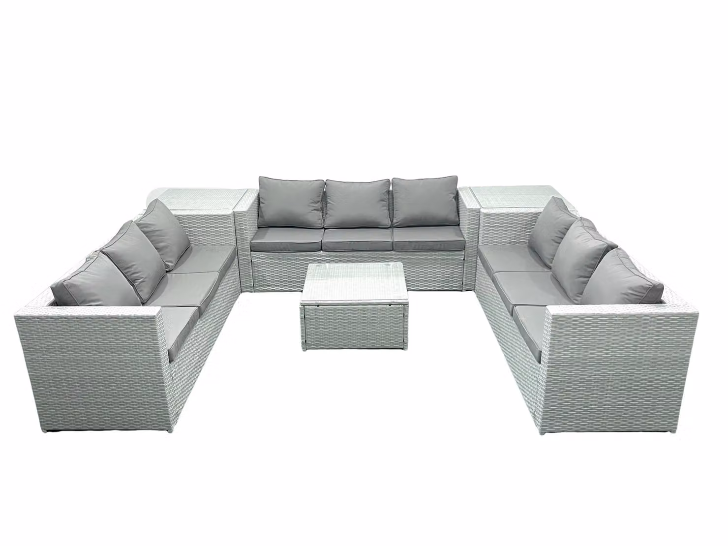 Fimous 9 Seater Rattan Garden Furniture Set with 2 Side Tables in Light Grey – 2