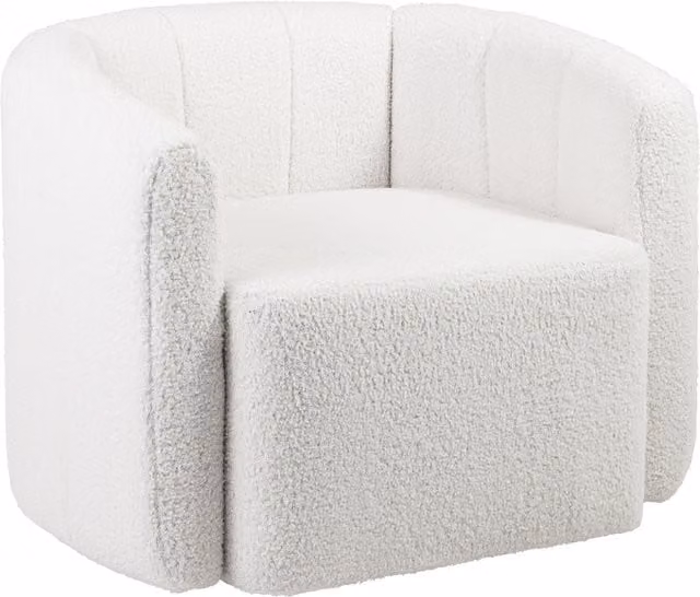Costway White Bouclé Fabric Swivel Barrel Chair with Armrests