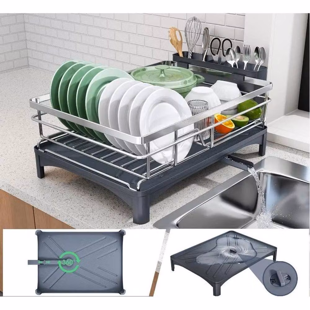 FORGEVIO 1 Tier Stainless Steel and Glass Dish Drainer Rack in Black – 3