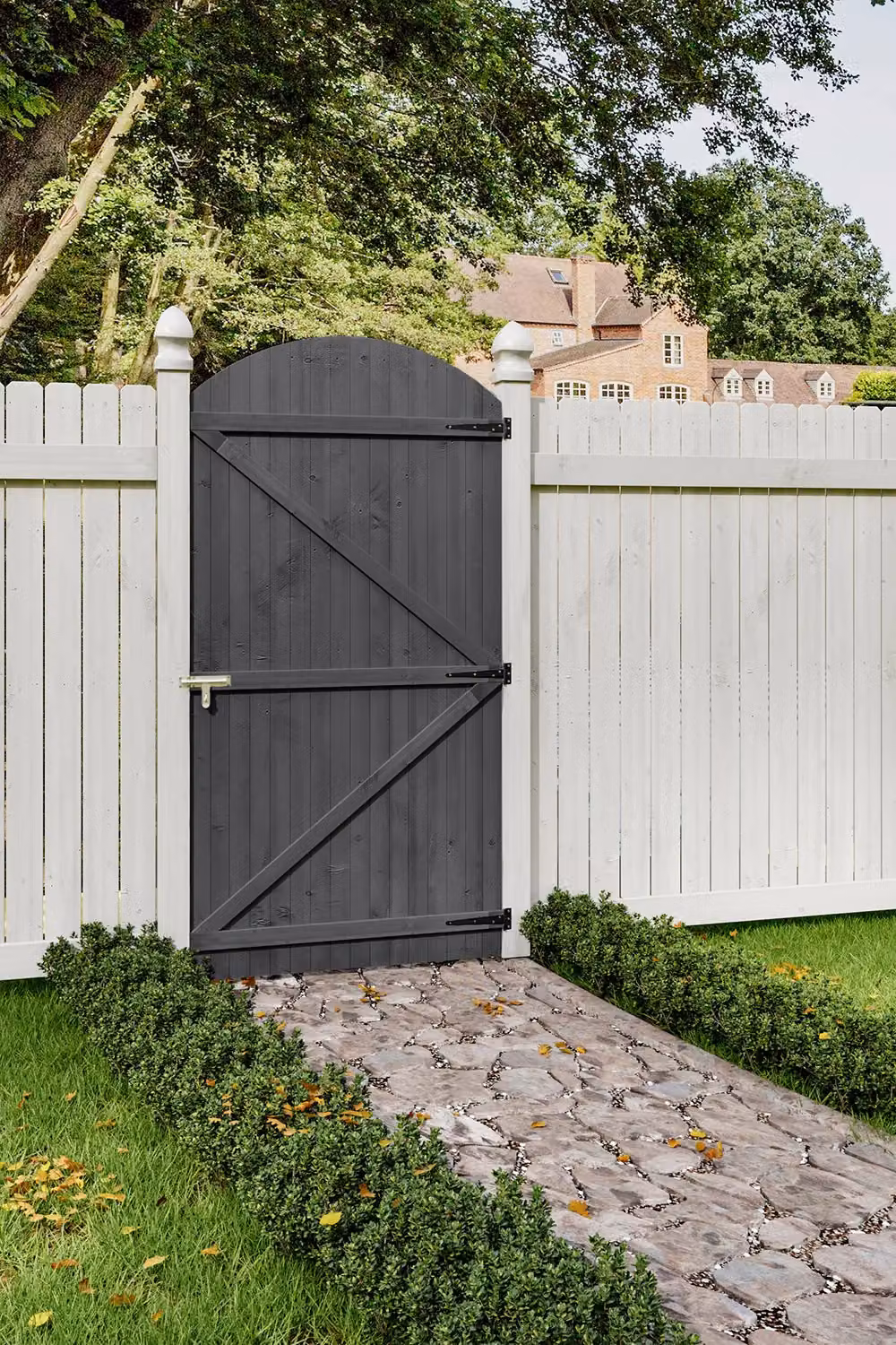 Living and Home Wooden Arch Top Semi Braced Garden Gate in Dark Grey, W: 105 cm, H: 210 cm – 2