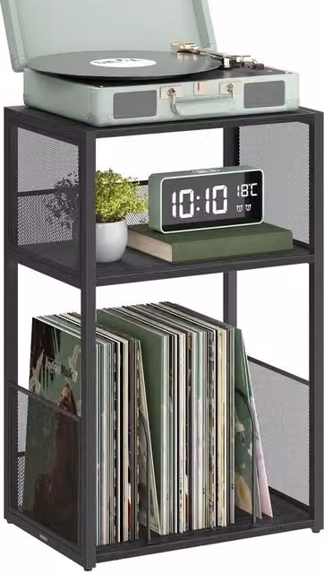 FORGEVIO 3-Tier Industrial Record Player Stand and Vinyl Storage Side Table in Black – 1
