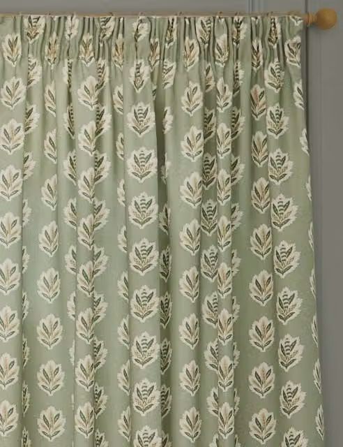 Sanderson Sessile Leaf Pencil Pleat Fabric Curtains, Green Mix, H 218 cm x W 137 cm