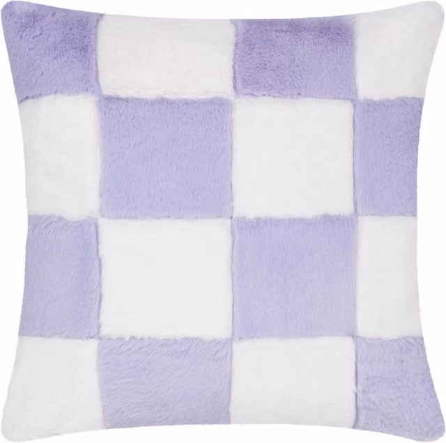 Cozee Check Faux Fur Feather Filled Square Cushion in Purple