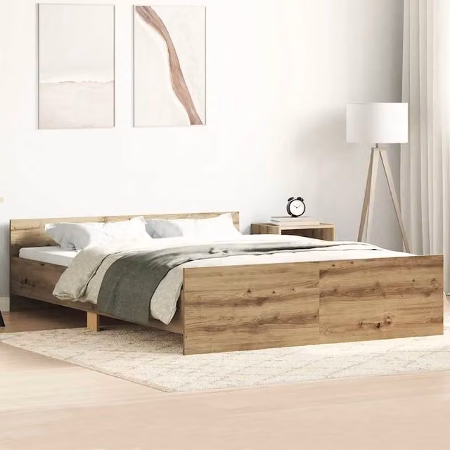 Berkfield Home Artisan Oak Bed Frame in Brown, Engineered Wood, W/D/H: 140 x 200 cm