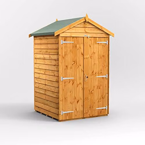 Powersheds Premium Apex Overlap Wooden Shed with Double Doors, Brown, Windowless
