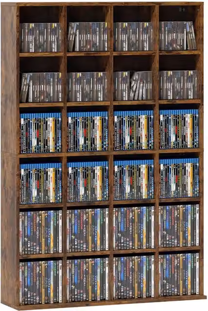 Rolipo Cube Modern CD Media Storage Unit with Adjustable Shelves in Brown, W: 89 cm, H: 130.5 cm