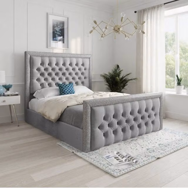 Casani Thorne Single Upholstered Velvet Designer Bed Frame in Grey, W/D/H: 90 x 200 x 137 cm – 1