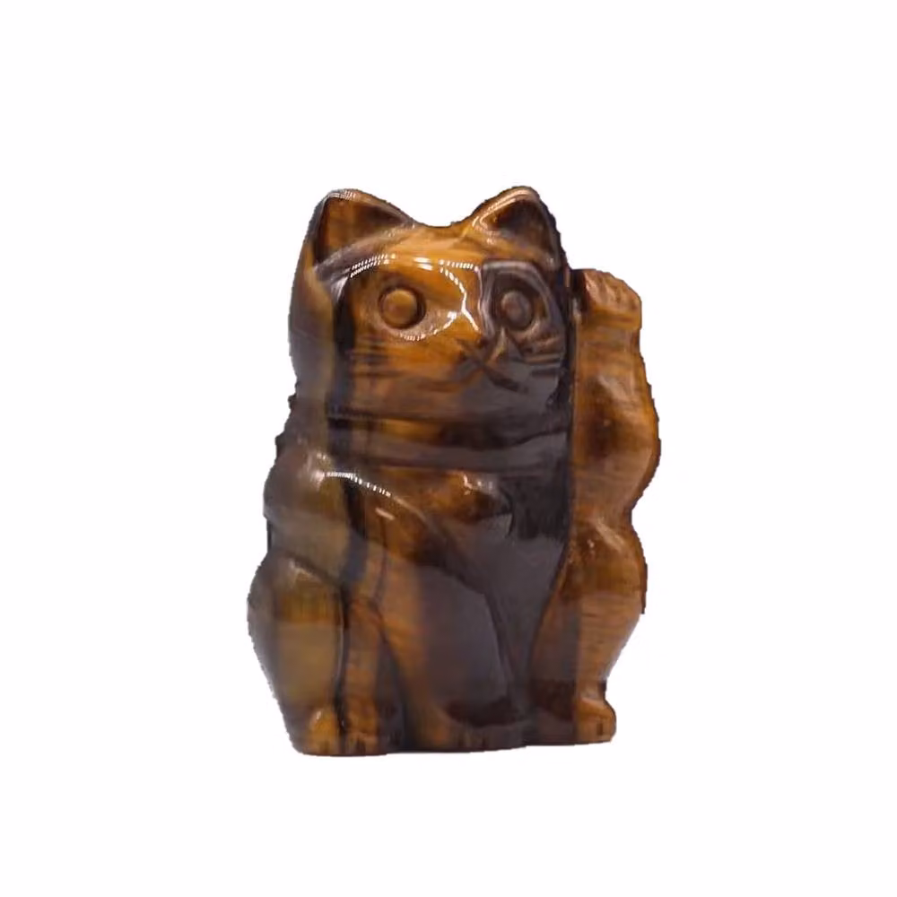 KDMD Gold and Brown Tiger Eye Stone Lucky Cat Figurine – 3