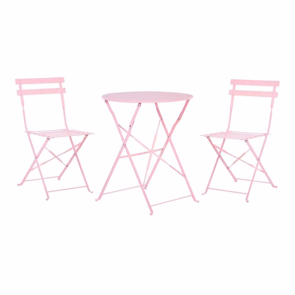 Marco Paul Pink 3 Piece Folding Metal Outdoor Dining Set – 2