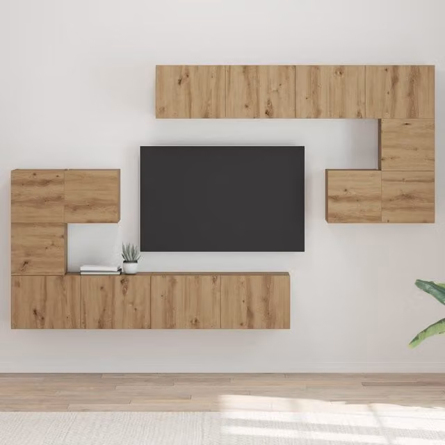 Berkfield Home Modern Wall-mounted TV Cabinet and Storage Unit in Artisan Oak Brown – 1