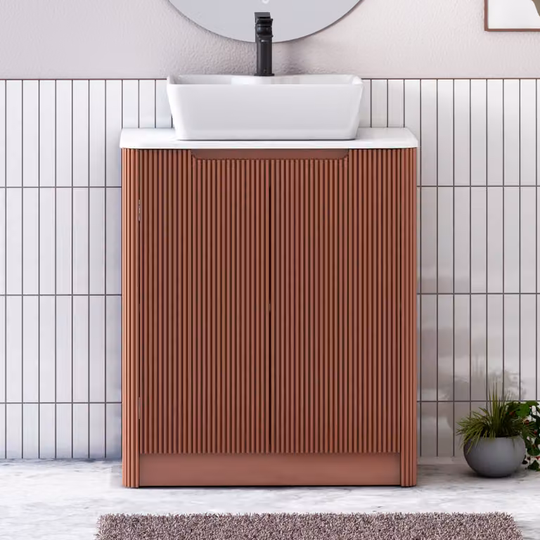 Royal Bathrooms Avenza 600mm Terracotta Clay Floor Standing 2 Door Vanity Unit with White Worktop and Cube Basin