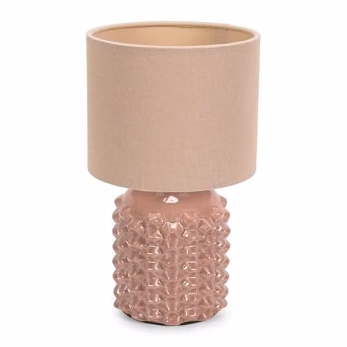 ValueLights Ceramic Table Lamp with Fabric Cylinder Shade in Beige, Pink or Grey, H 25.5 x W 15 x D 15 cm