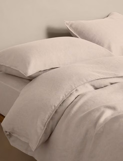 M&S Pure Linen Duvet Cover Set, Beige, W: 140 cm, L: 200 cm