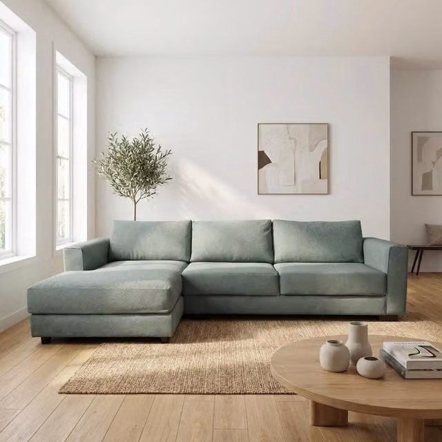 Abakus Direct Kaizer L-Shaped Corner Sofa in Green Bouclé Fabric, Left Facing, W/D/H: 286 x 170 x 85 cm – 1