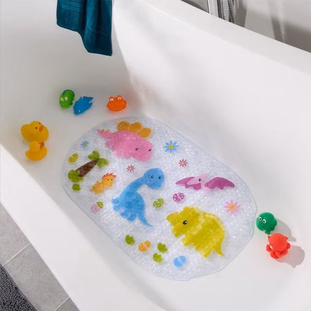 OHS Kids Non-Slip Dinosaur Print PVC Bath Mat in Multicolour