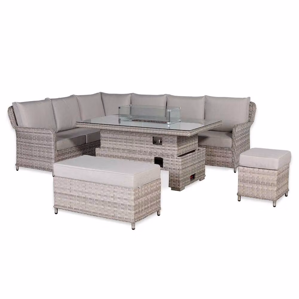 Furnishings For Less UK Grey Rattan Left Hand Garden Corner Sofa Set with Rising Fire Pit Table – 2