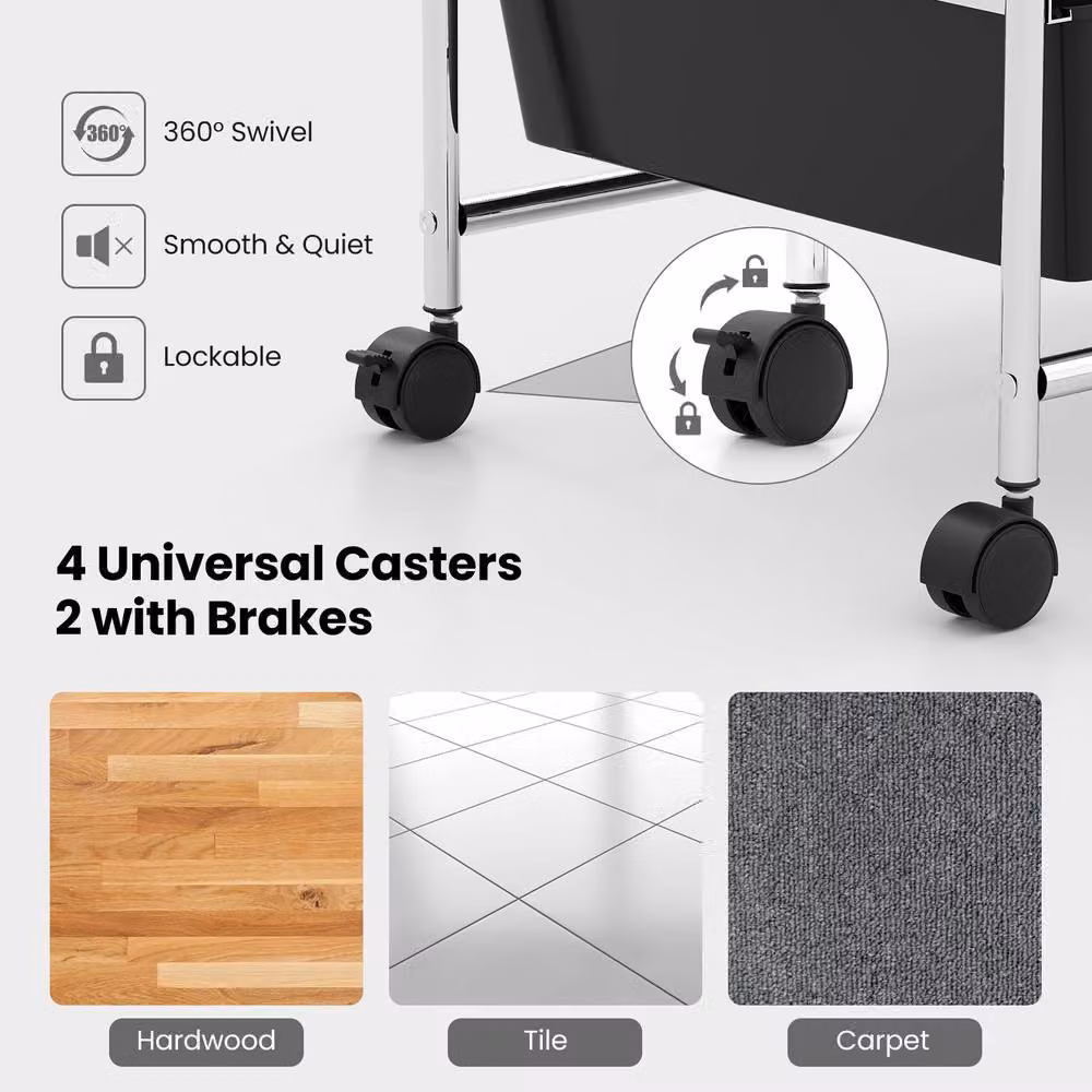 Costway Black Multi-Purpose Metal Utility Storage Cart with Castors and 2 Drawers – 5