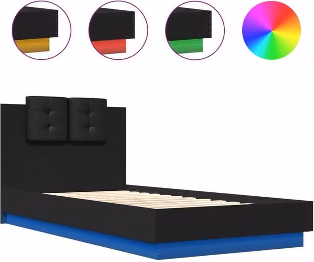 Berkfield Home Modern Small Single Bed Frame in Black with LED Under-Bed Lighting and USB Charging Port, W: 75 cm, L: 190 cm – 1