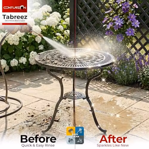 Centurion TABREEZ Cast Aluminium Round Garden Bistro Table in Black with Parasol Hole, Diameter: 69.5 cm – 6