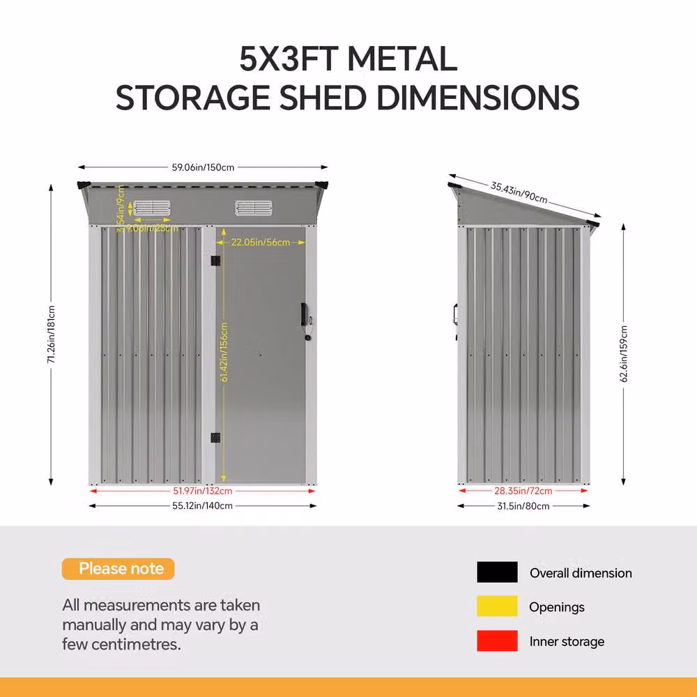 Living and Home Grey Metal Pent Garden Storage Shed with Lockable Door, W/D/H: 152.4 x 91.44 x 181.0 cm – 8