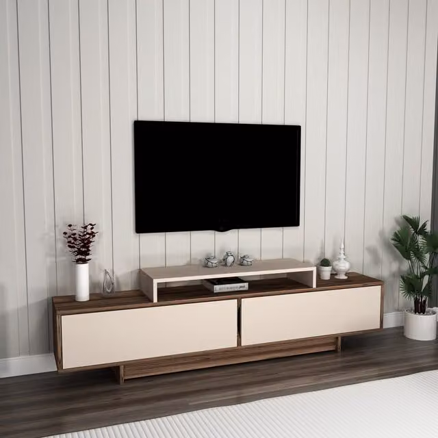 Destina Home LTD Modern TV Stand and Entertainment Centre with Storage Cabinets in Beige and Brown